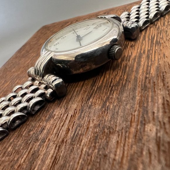Sterling Silver 925 Italy Bracelet Link Watch Round Face Vintage Running GUC main image 9